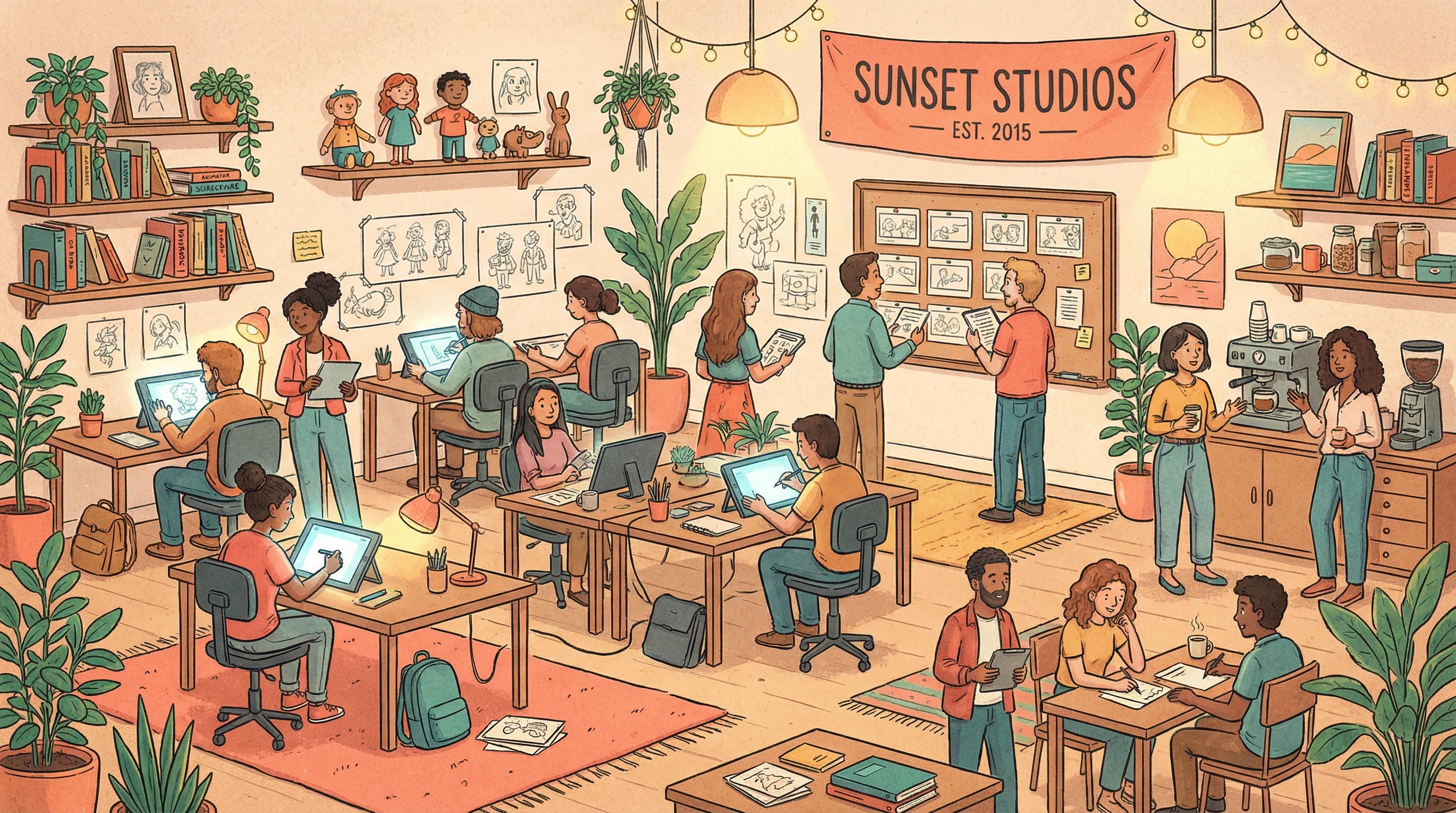 天美传媒 | 治愈系动画短片精选 | 温暖你的三分钟创始团队在动画工作室中的合影